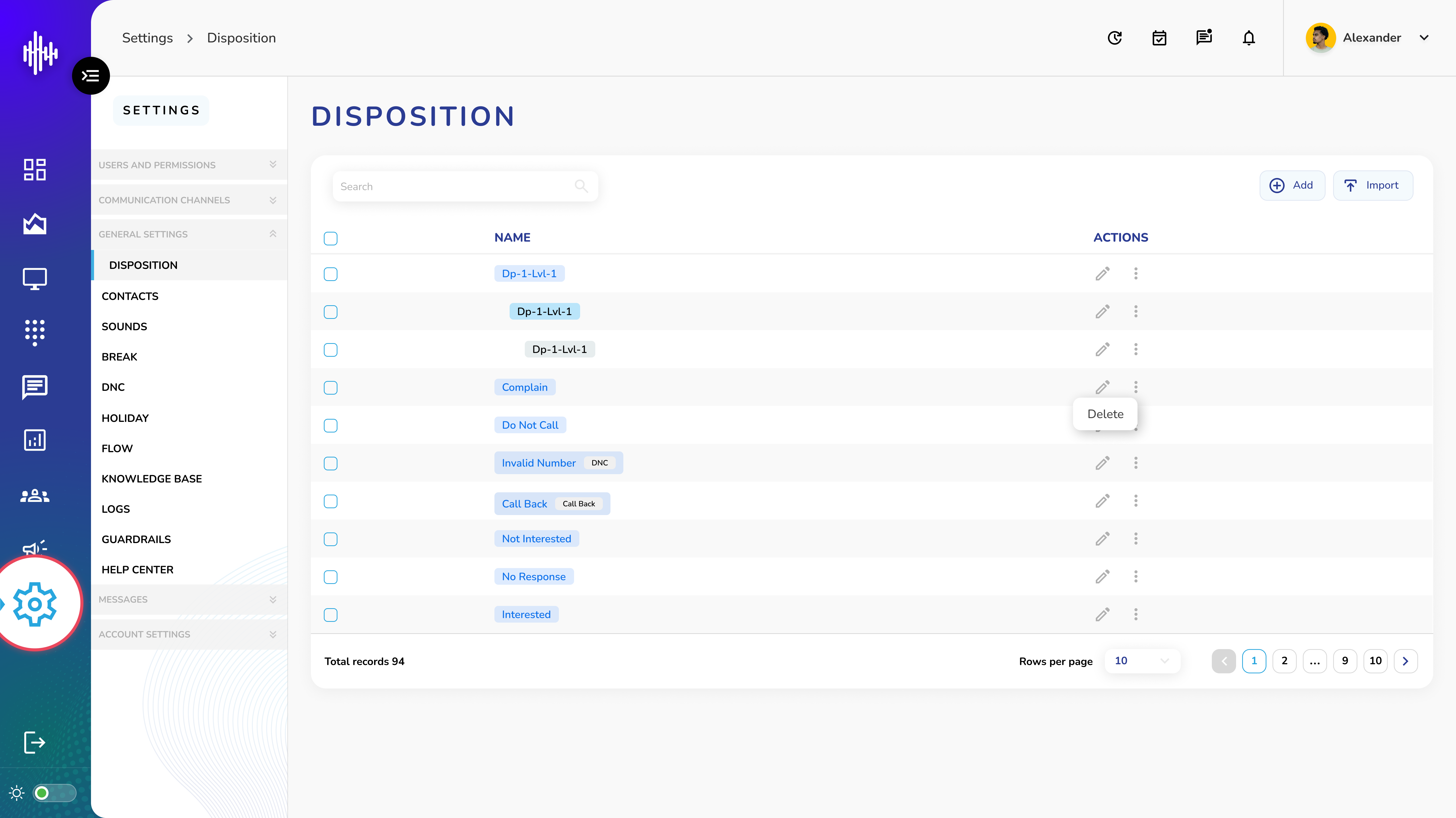 Disposition - Listing Screen